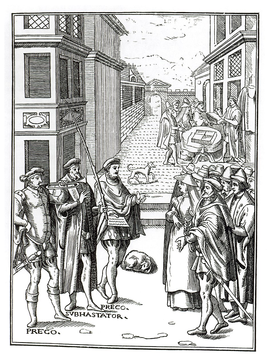Town Crier tarafından satış, Joos de Damhouder (1507-81) tarafından Praxis Rerum Civilium