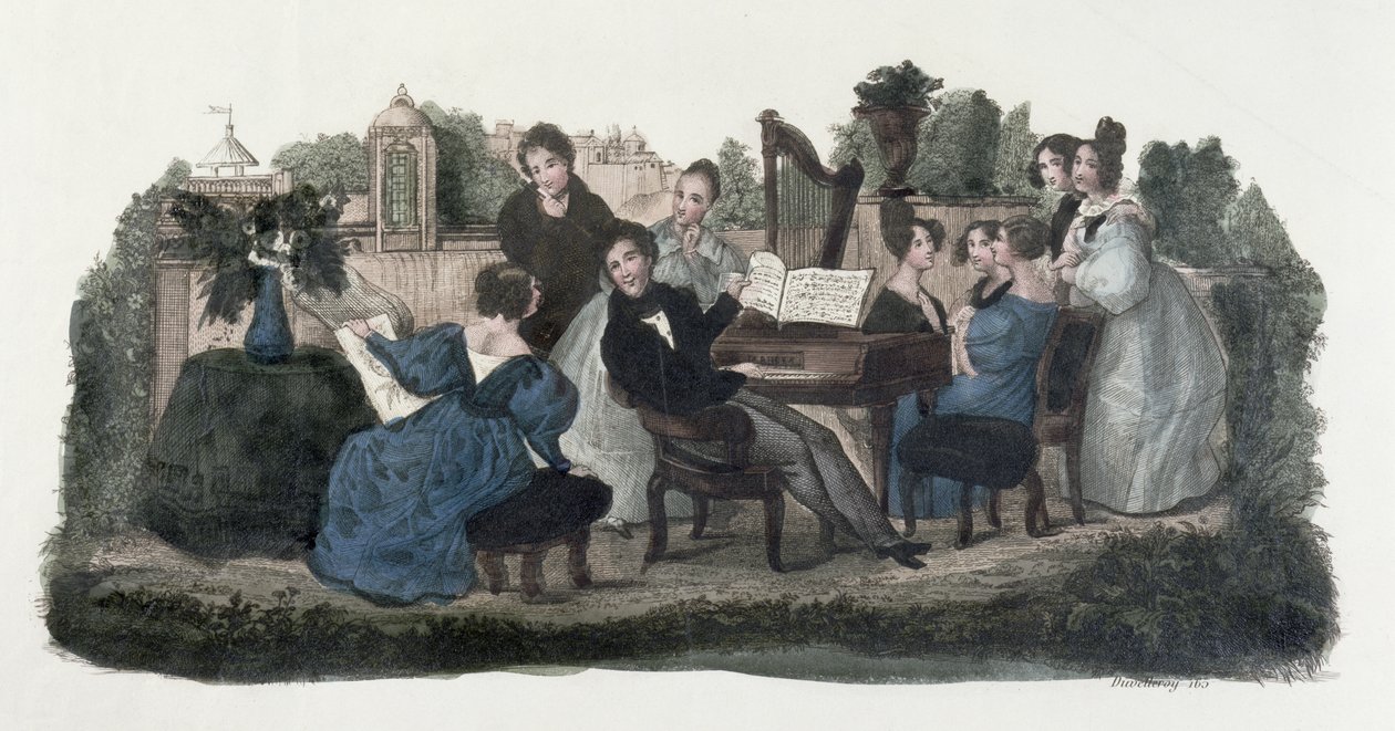 Bir bahçede müzikli toplantı, 1830 dolayları by Duvelleroy