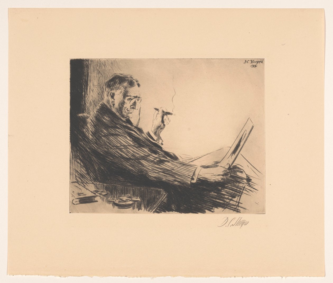 Adam elinde puro olan bir resme bakıyor. baskı sevgilisi by Dwight Case Sturges (signed by artist)