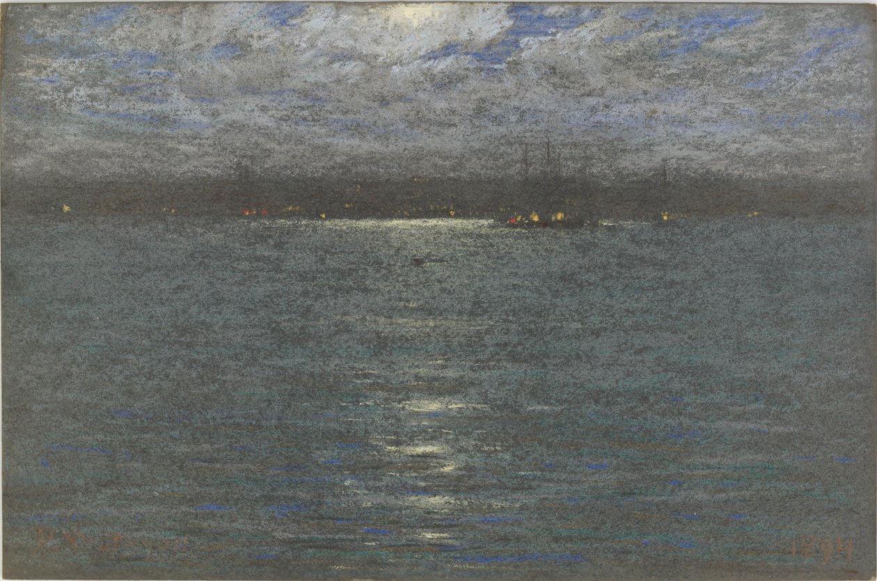 Gece: Bir Liman, 1894 (kahverengi kağıt üzerine pastel) by Dwight William Tryon