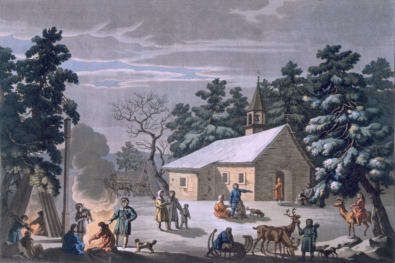 Obdorsk'ta bir gece fuarında Samoyedler, 1812-13 by E. Karnejeff