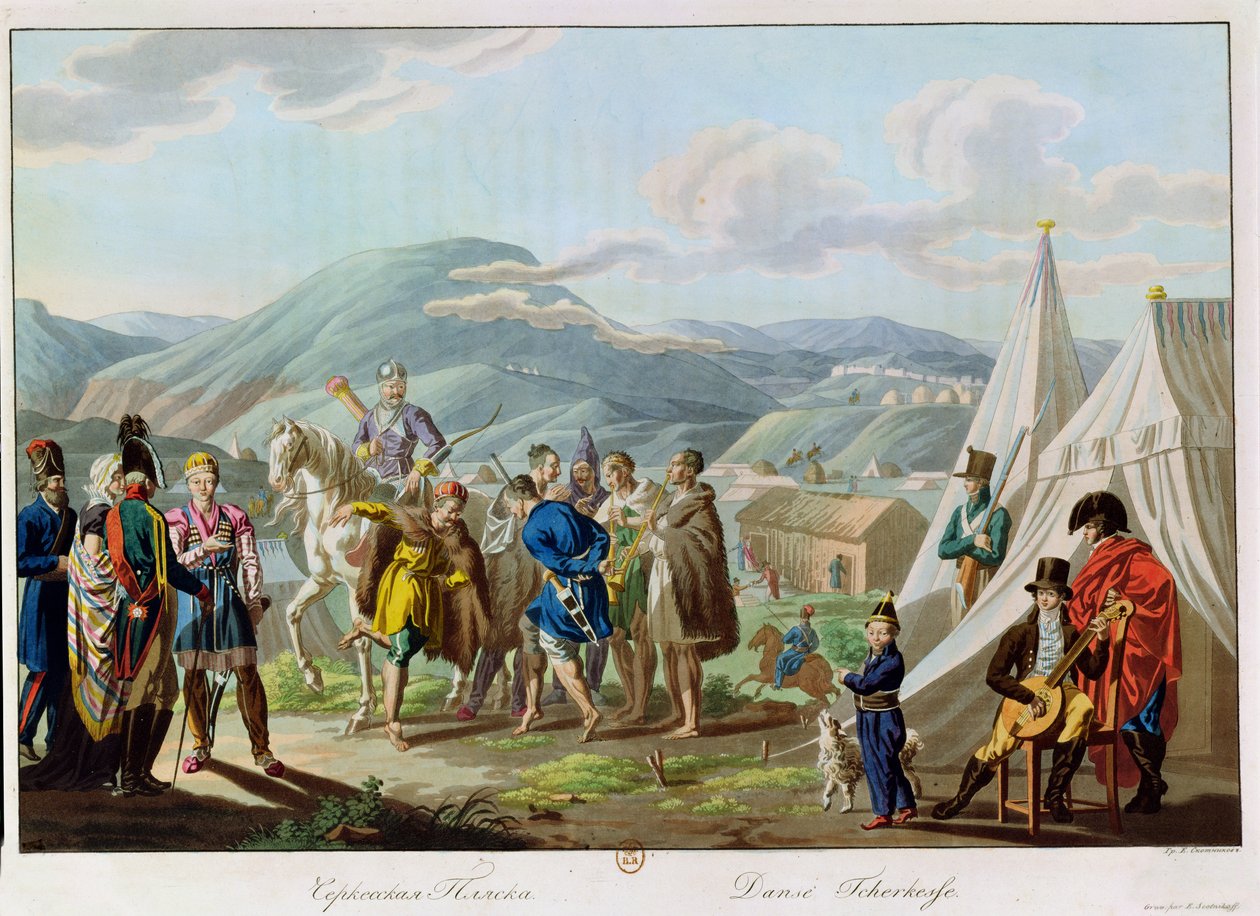 Bir Çerkes Dansı, kazınmış, Scotnikov, 1813 (aquatint) by E. Korneyev