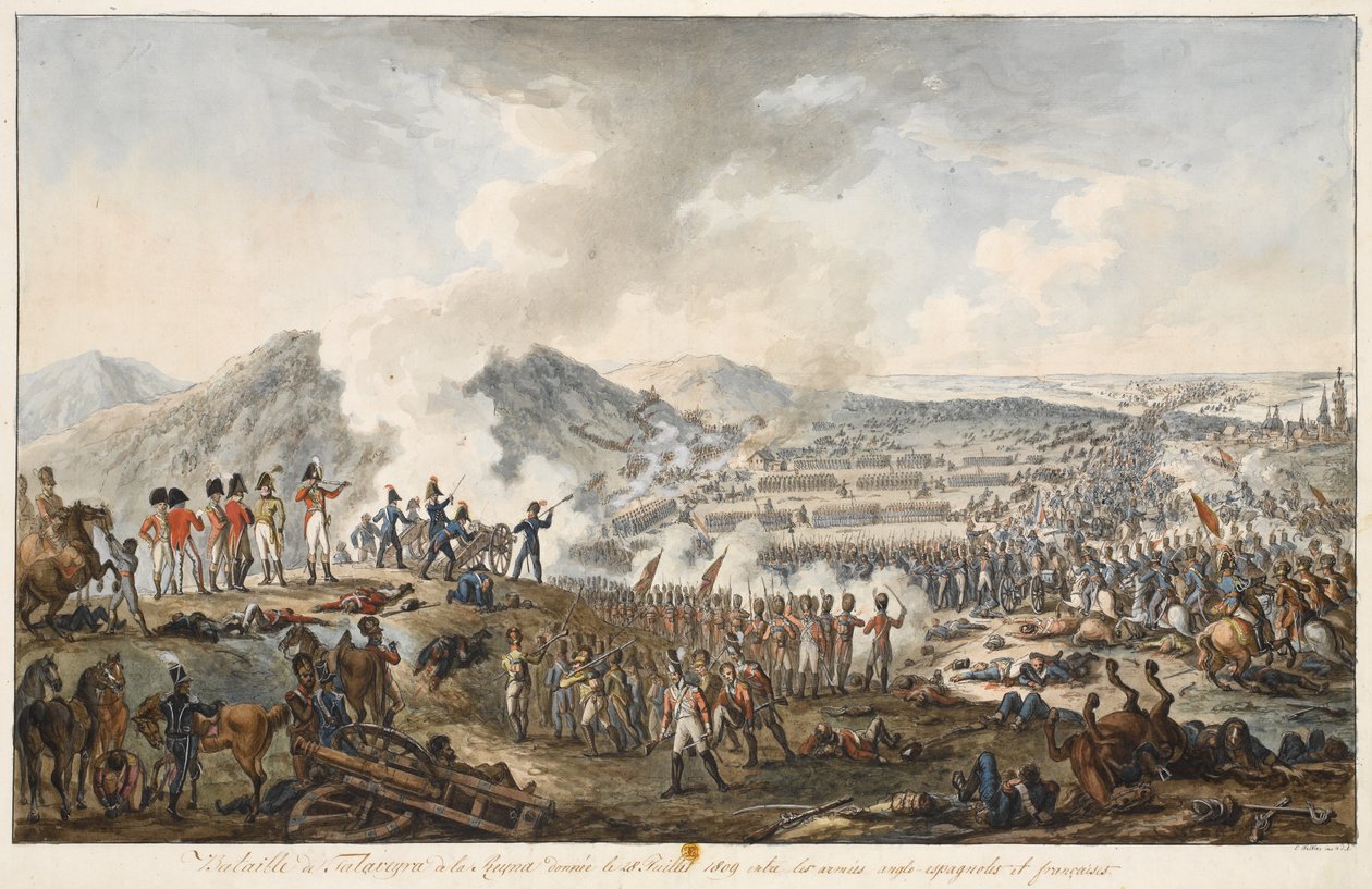 Talavera Muharebesi, 28 Temmuz 1809, 1809 (kağıt üzerinde wc ile kalem ve mürekkep) by E. Walker