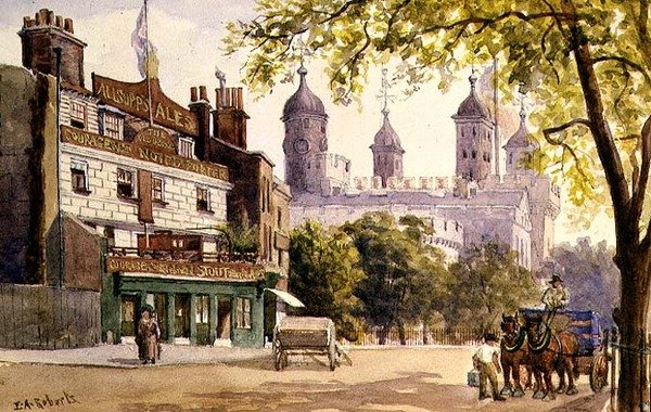 Eski George ve Londra Kulesi (suluboya) by E.A. Roberts