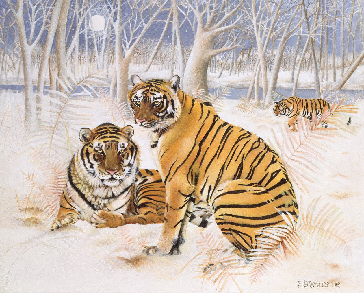 Karda Kaplanlar, 2005 (tuval üzerine akrilik) by E.B. Watts
