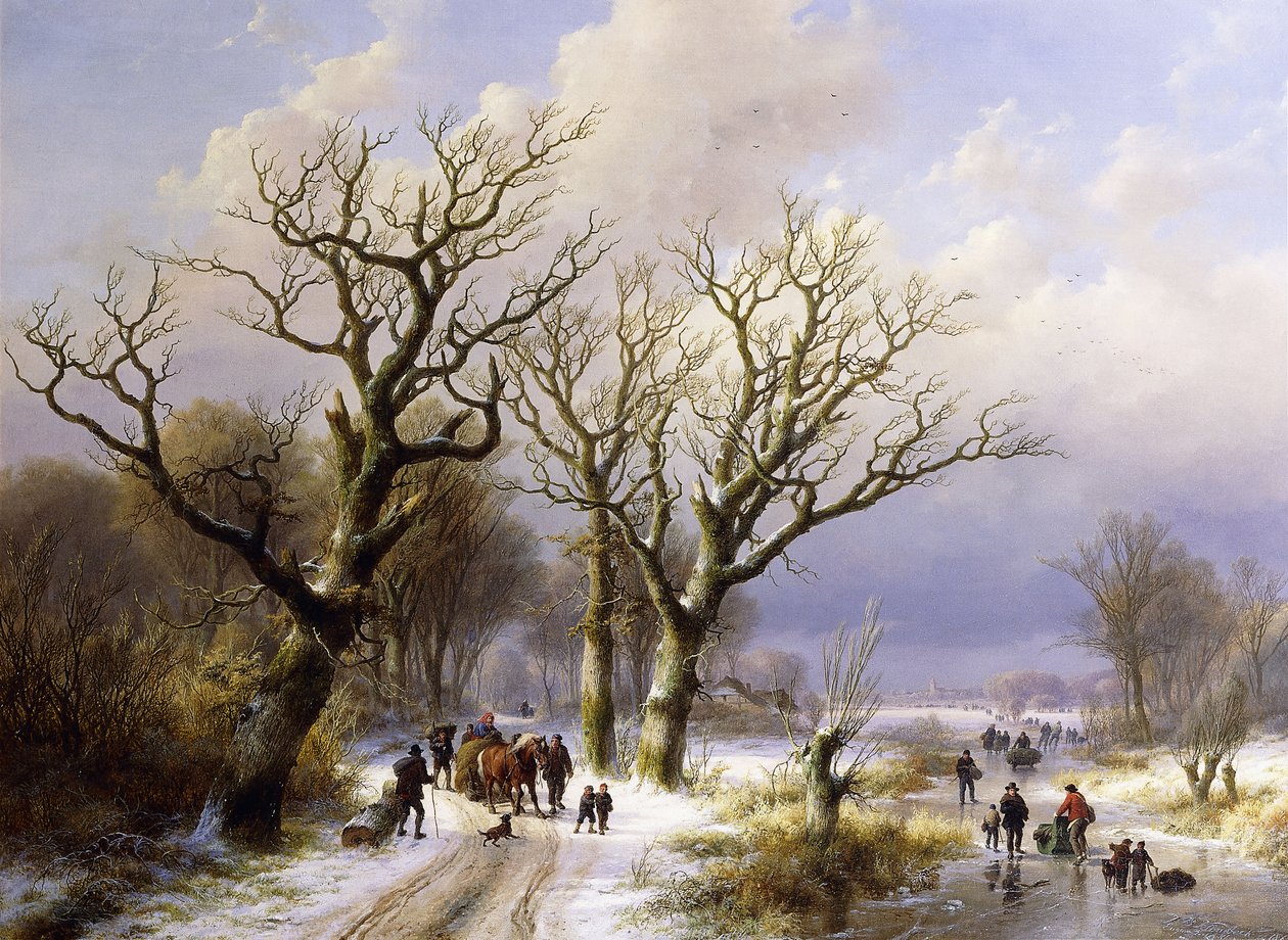 Figürlerle Ormanlık Bir Kış Manzarası, 1863 by E.J. Verboeckhoven