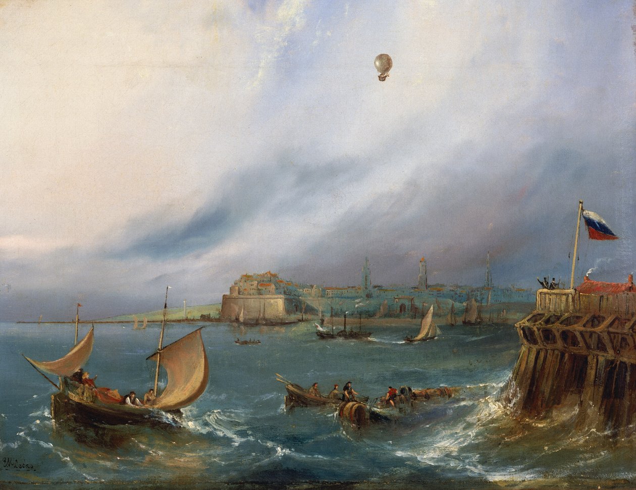 İngiliz Kanalının İlk Balon Geçişi, 7 Ocak 1785, c.1840 by E.W. Cocks