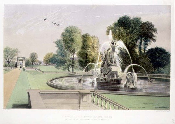 Aziz George ve Ejderha Çeşmesi, Holkham, pub. Thomas McLean tarafından (lito) by E. Adveno Brooke