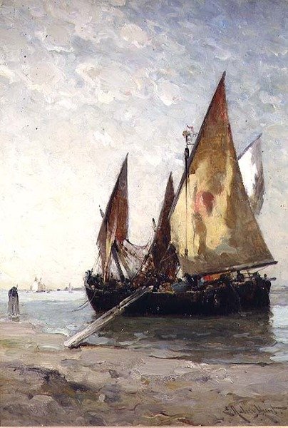 Sahilde Demirli Balıkçı Tekneleri by E. Aubrey Hunt
