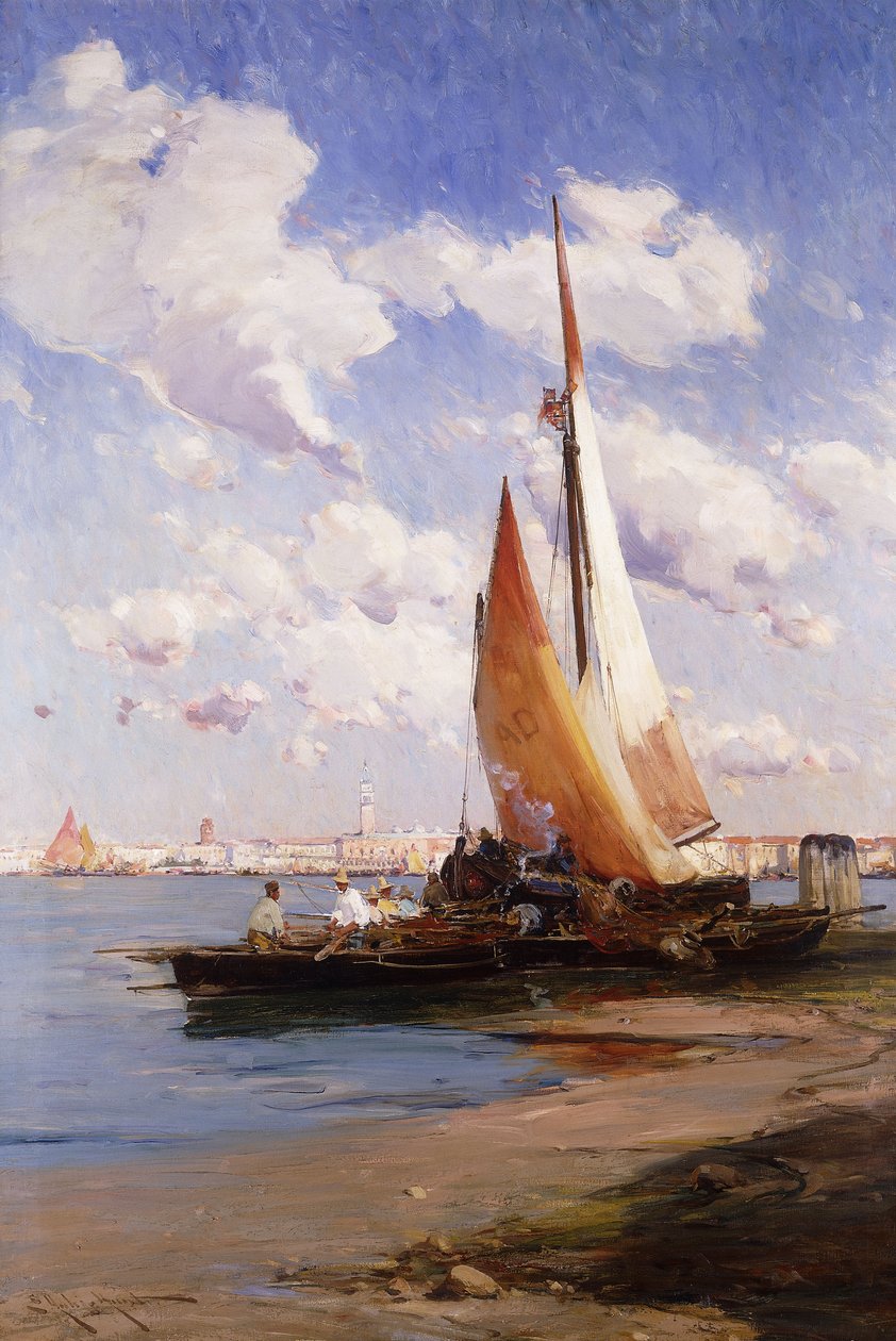 Rivere degli Schiavoni ile Balık Tutma Teknesi, Venedik, ötesinde, by E. Aubrey Hunt
