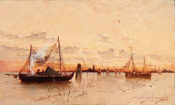 Lagün üzerinde gün batımı by E. Aubrey Hunt