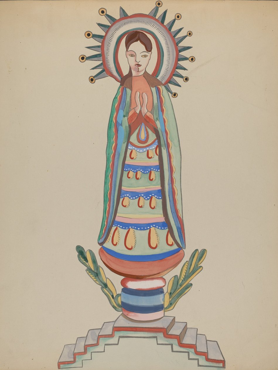 New Mexico, "Bulto", Çok Renkli Ahşap Figür by E. Boyd