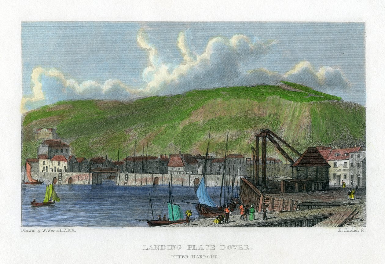 İniş yeri, dış liman, Dover, Kent, 19. yüzyıl. by E. Finden