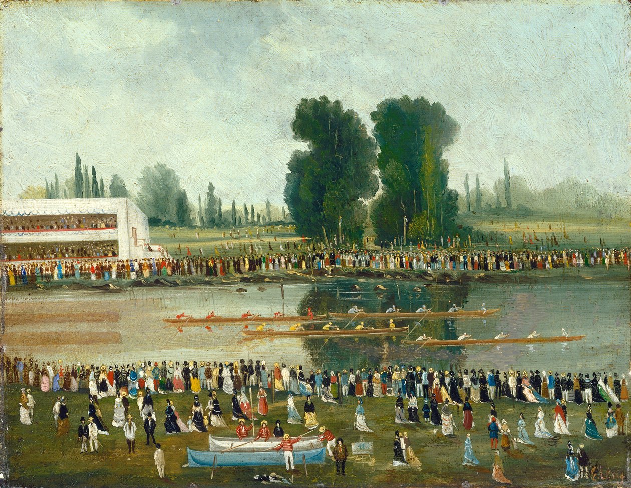 Kürek Sahnesi: Nehir Kıyısından İzleyen Kalabalık, 19. Yüzyılın Sonları. by E. Levy