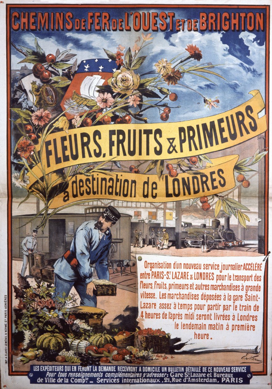 Paris'ten Londra'ya trenle ulaşım, 19. yüzyılın sonu (poster) by E. Nerme