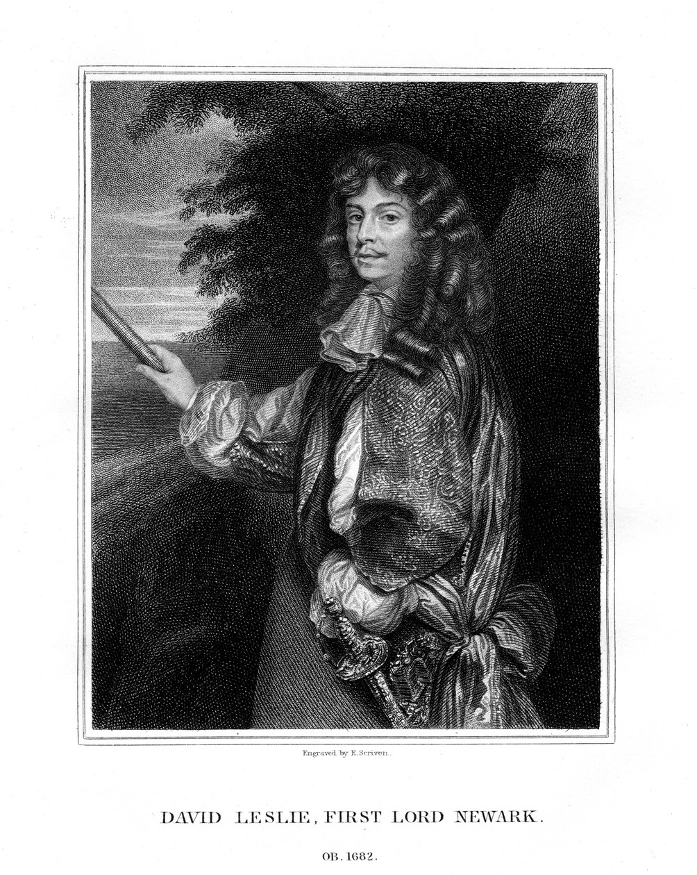 David Leslie, Lord Newark, İskoç süvari subayı, 1827. by E. Scriven