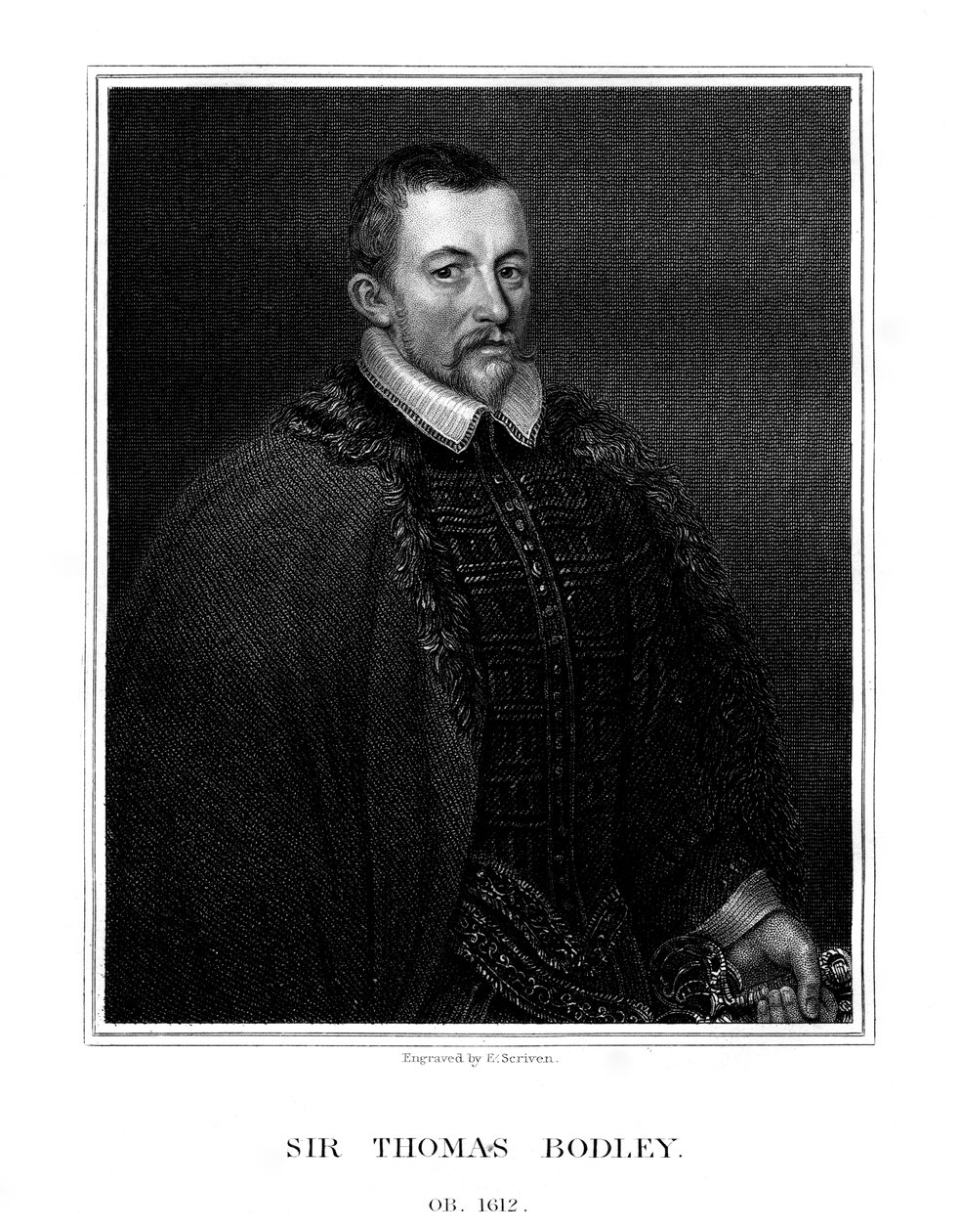 Sir Thomas Bodley, Bodleian Kütüphanesi'nin İngiliz kurucusu, 1823 by E. Scriven