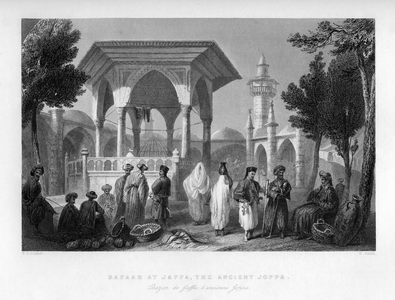 Yafa'daki çarşı, antik Joppa, Filistin İsrail, 1841. by E. Smith