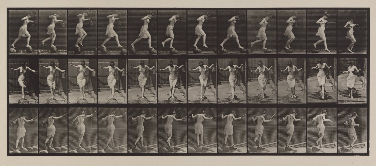 Plaka Numarası 175. Basamak taşları üzerinde olta ve teneke kutu ile dere geçişi, 1887 (kollotip) by Eadweard Muybridge