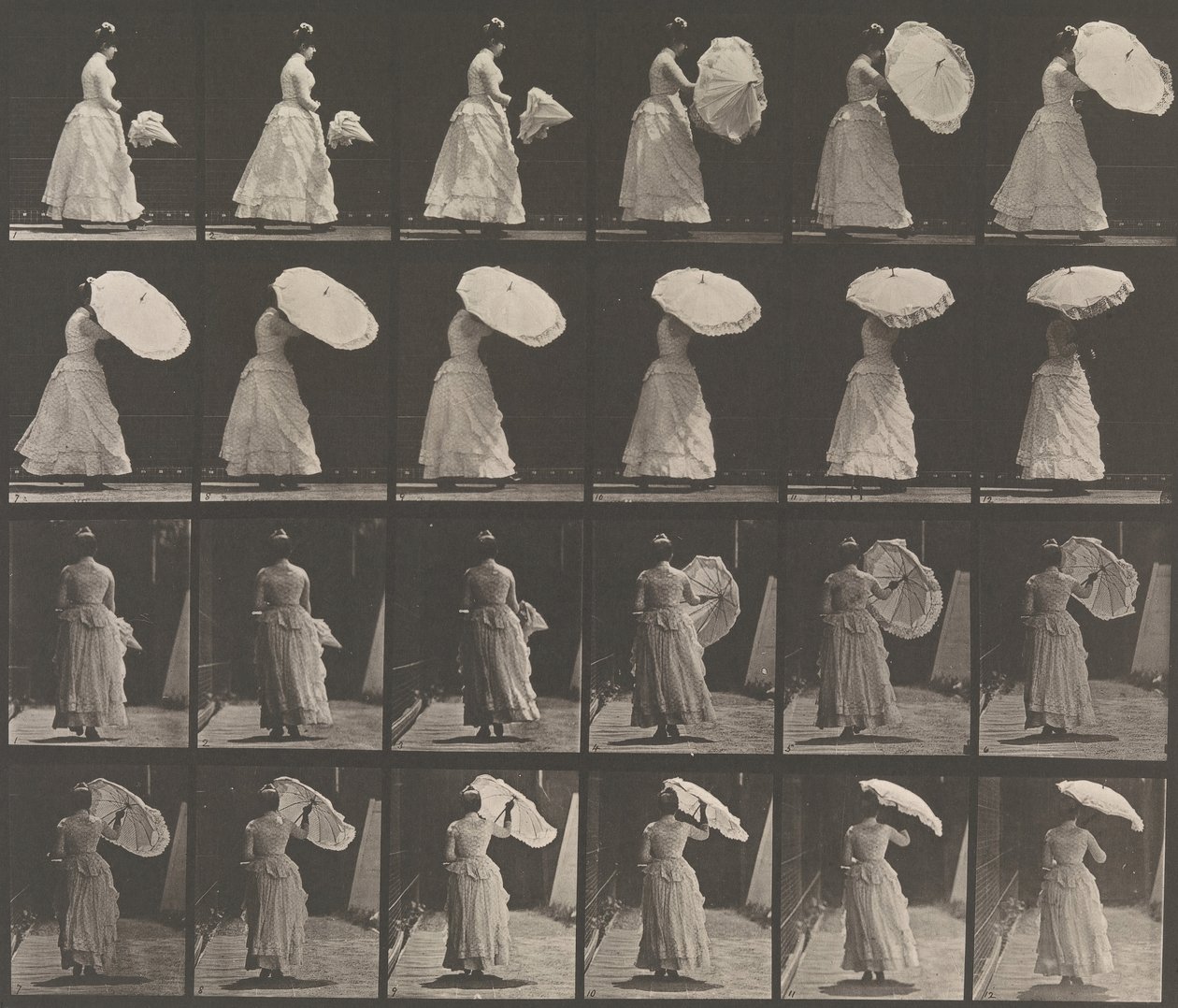 [Şemsiye Açan Kadın], 1883-86, 1887 basılmış. by Eadweard Muybridge