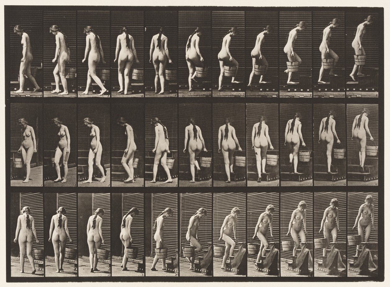 Levha 102. Dönen ve Çıkılan Merdivenler, Rt Elinde Kovalı Su, 1872-1885 by Eadweard Muybridge