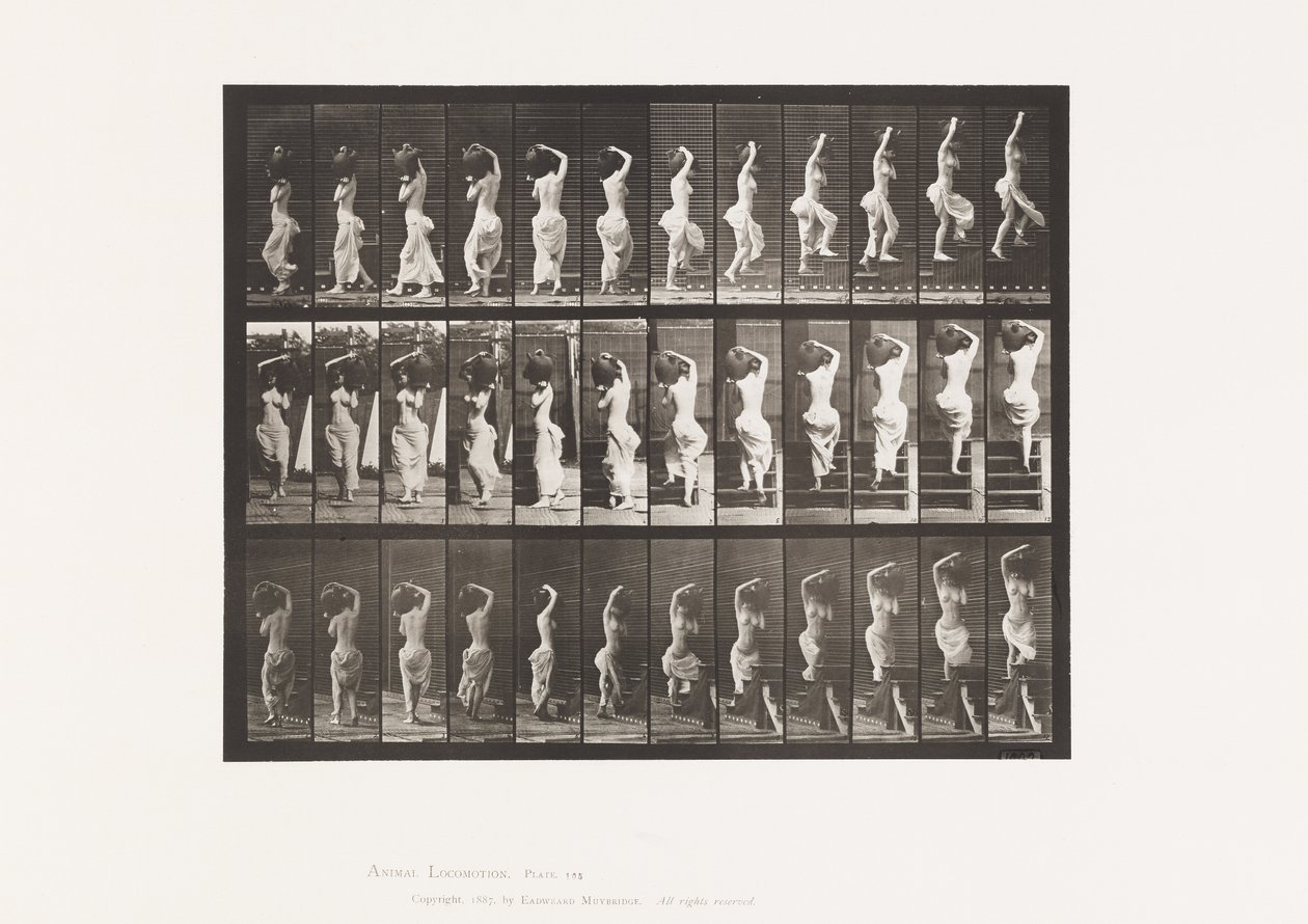Levha 105. Dönen, Çıkan Merdivenler, Sol Omuzda Su Kavanozu by Eadweard Muybridge