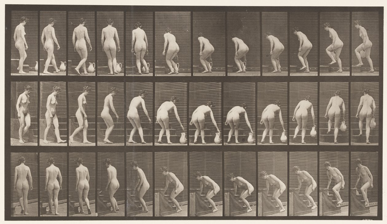 Levha 108. Merdivenleri Çıkmak İçin Dönmek, Eğilmek, Sürahiyi Kaldırmak, 1872-1885 by Eadweard Muybridge