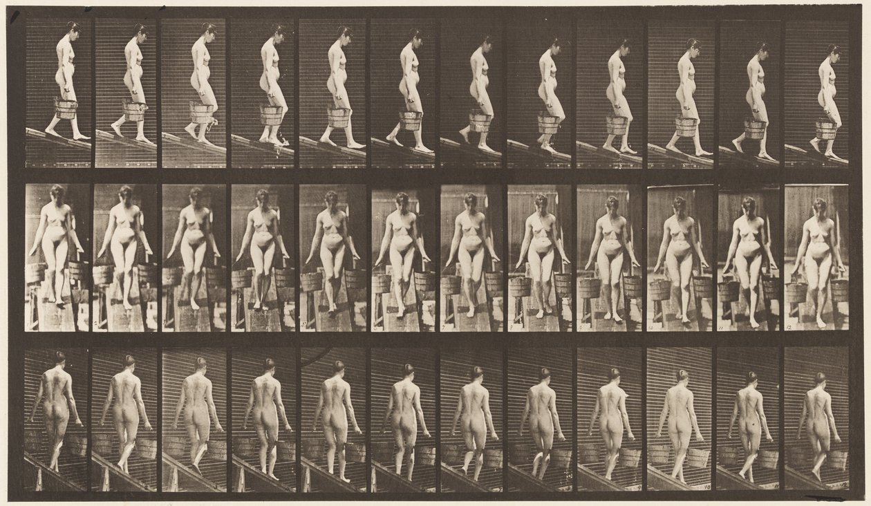 Plaka 121. Azalan Eğim, Her Elinde Kova Su by Eadweard Muybridge