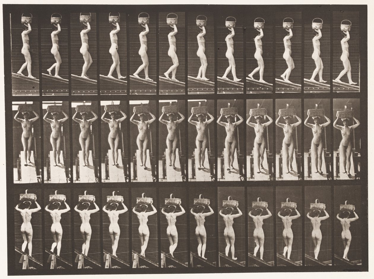 Plaka 124. Azalan Eğim, Başta 20-lb Sepet, Eller Kaldırılmış, 1872-1885 by Eadweard Muybridge