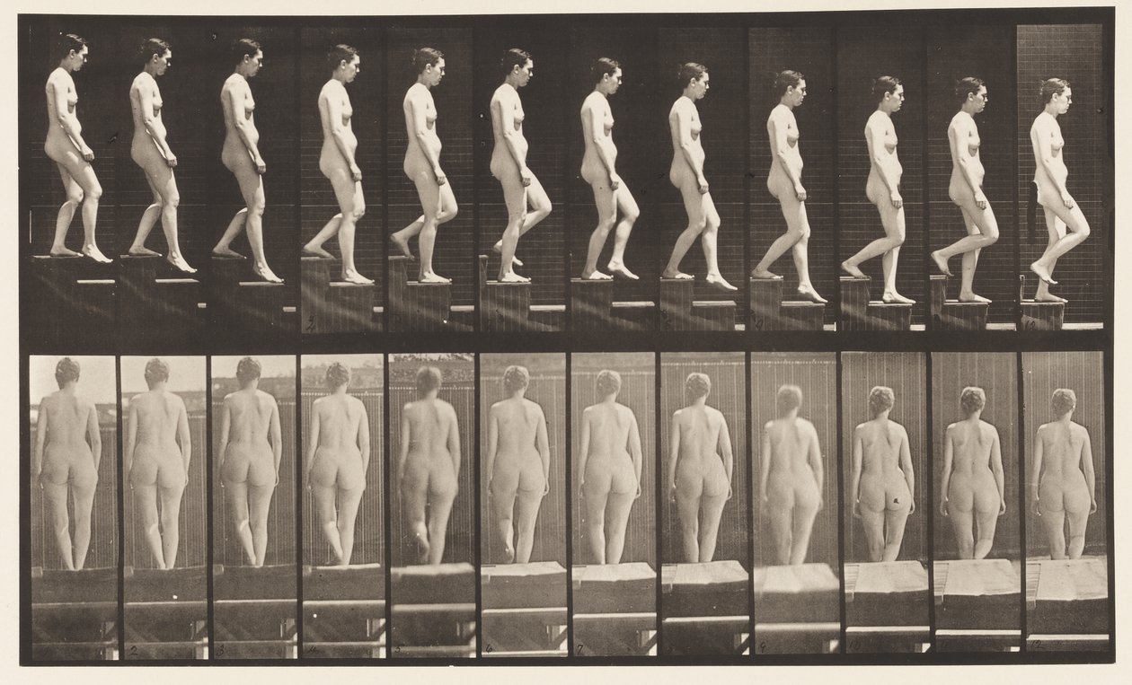 Levha 129. İnen Merdivenler, Eller Birleştirilmiş by Eadweard Muybridge