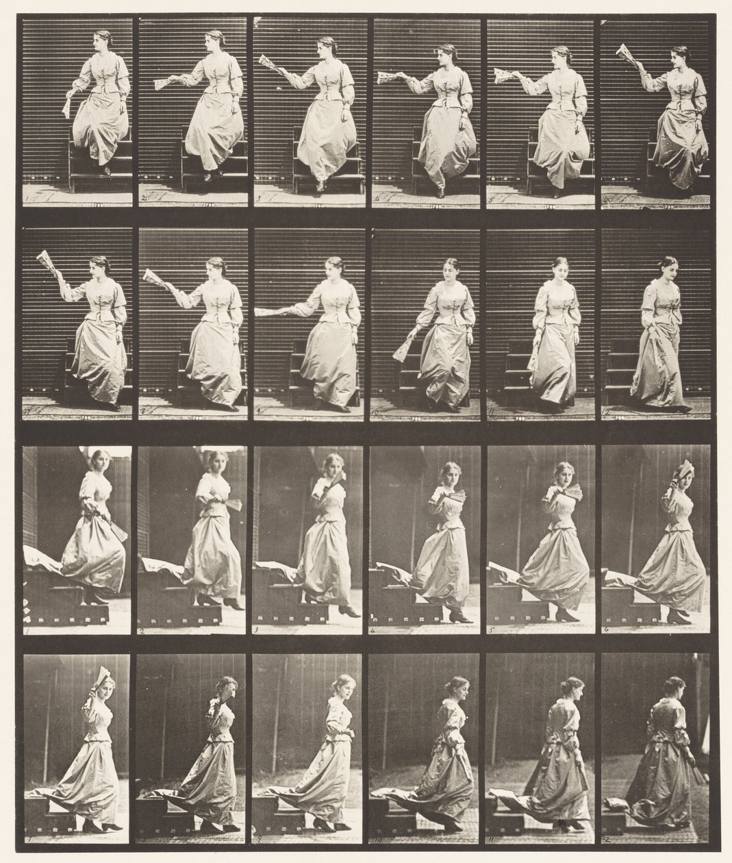 Levha 140. İnen Merdivenler Etrafa Bakıyor ve Vantilatör Sallıyor by Eadweard Muybridge