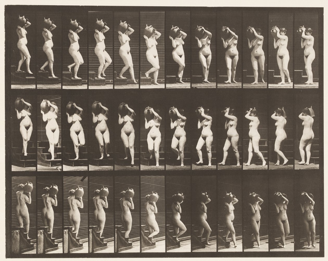 Levha 147. İnen Merdivenler; Su Kavanozunu Sağ Omuzda Çevirmek, 1872-1885 by Eadweard Muybridge