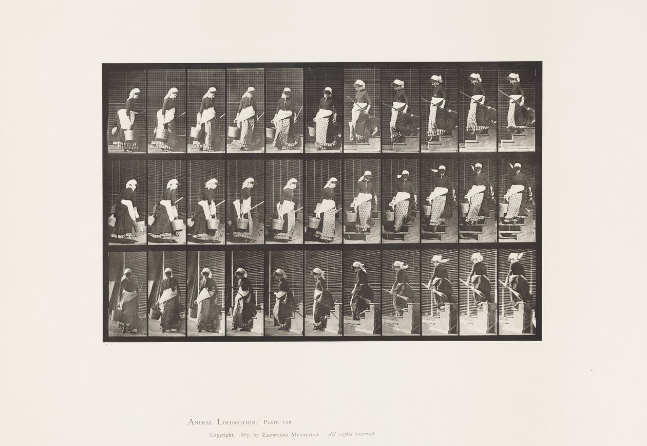 Levha 148. İnen Merdivenler, Dönen Su Taşıma Kovası by Eadweard Muybridge