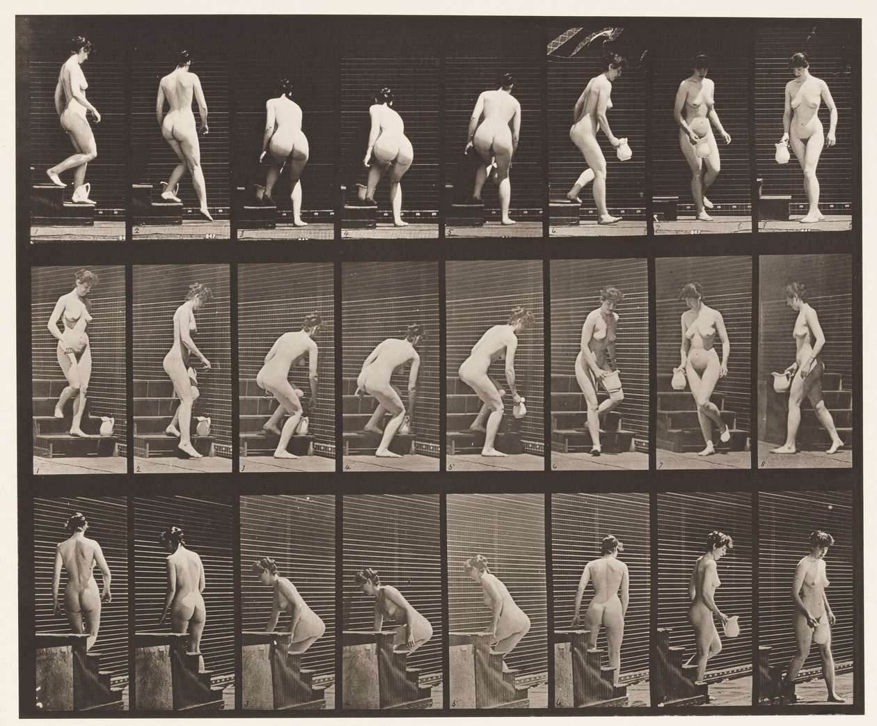 Plaka 150. İnen Merdivenler; Eğilme, Sürahi Kaldırma, Dönme, 1872-1885 by Eadweard Muybridge
