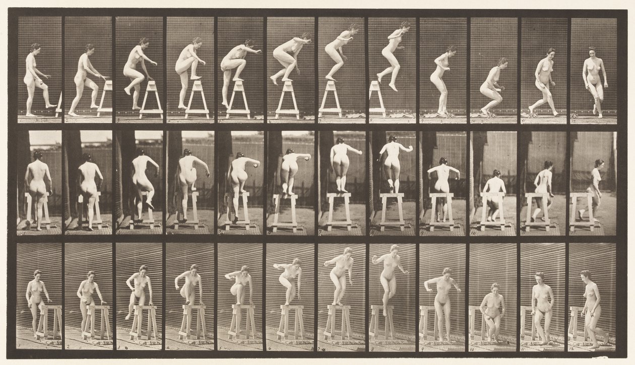 Levha 171. Sehpaya Basmak; Aşağı Atlamak, Dönmek by Eadweard Muybridge