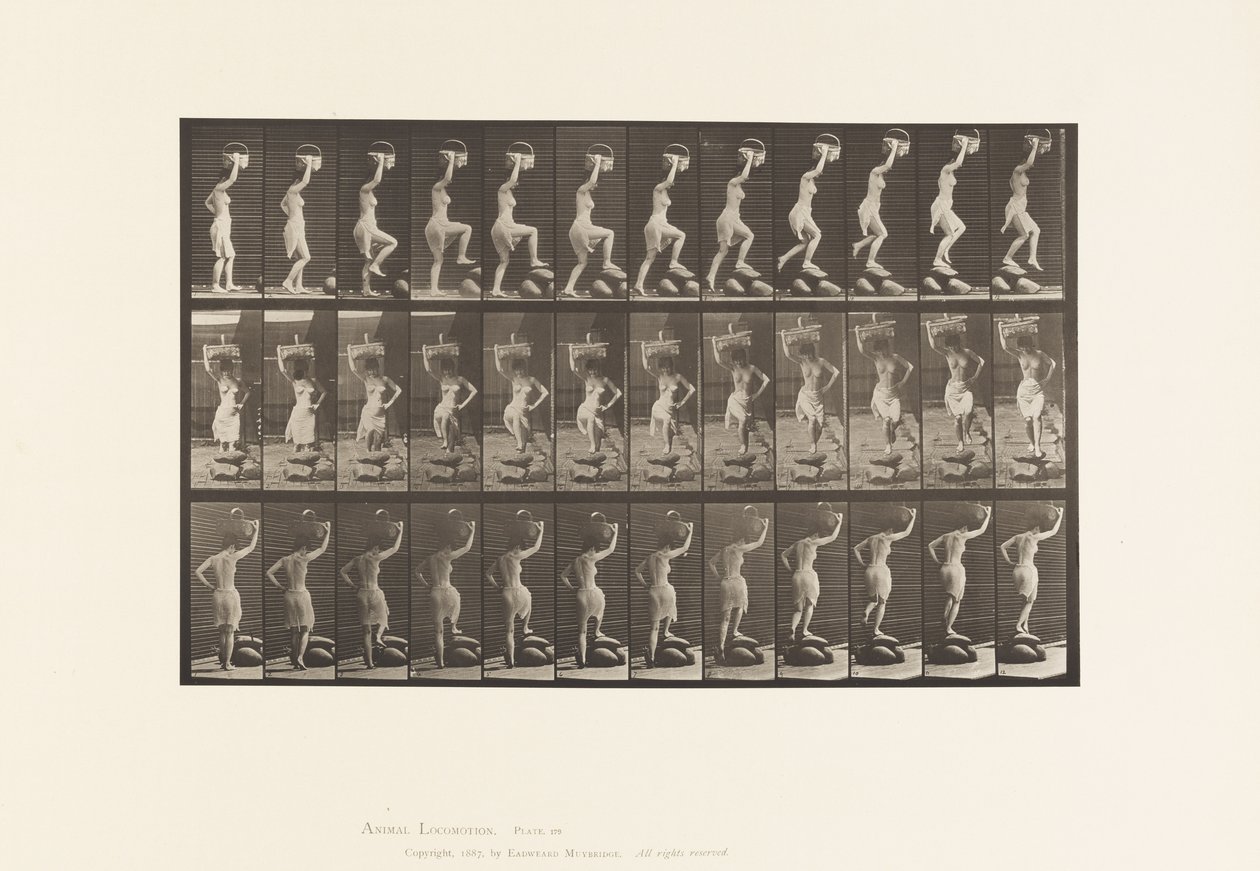 Levha 179. Bir Kayanın Üstüne Basmak, Kafada Bir Sepet by Eadweard Muybridge