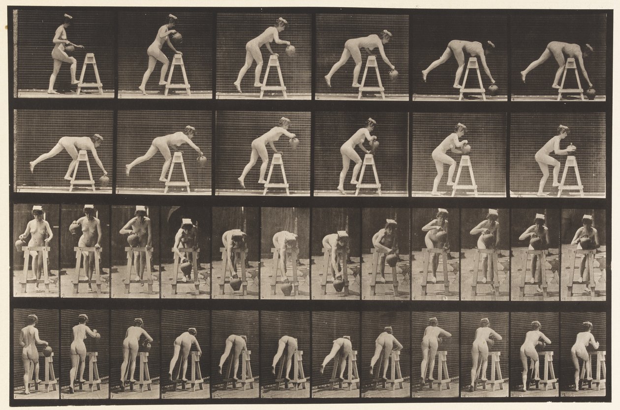 Levha 203. Su Kavanozu Olan Bir Sehpanın Üzerinde Eğilme by Eadweard Muybridge