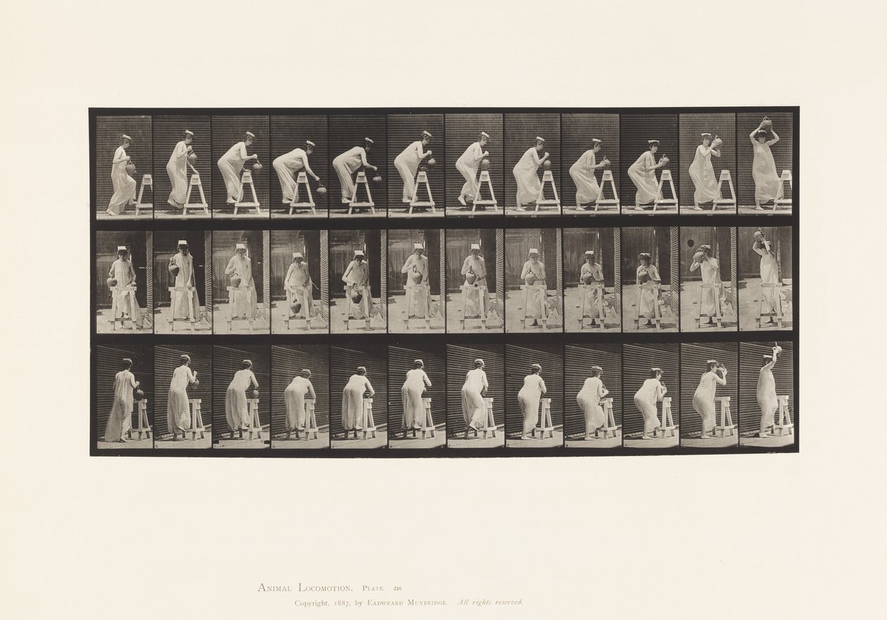 Plaka 216. Su Kavanozunu Doldurmak İçin Eğilme; Kavanozun Başına Yerleştirilmesi by Eadweard Muybridge