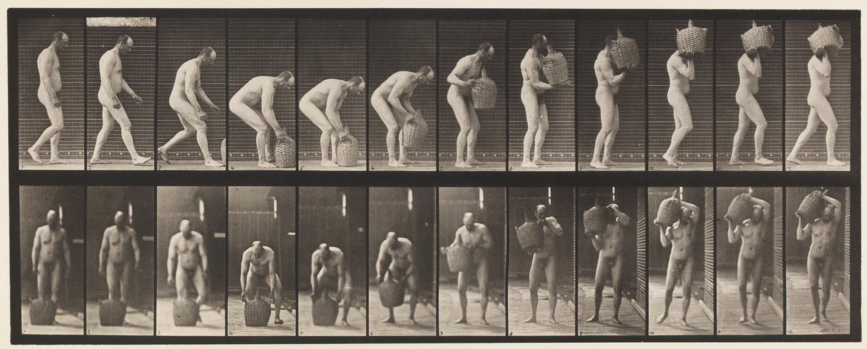 Plaka 218.Durulama ve Dolu Damacanayı Omuza Kaldırma by Eadweard Muybridge