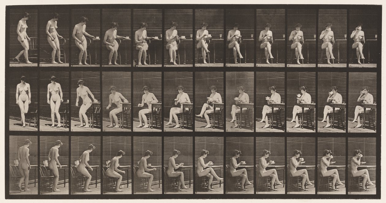 Tabak 238. Sandalyede Oturmak, Bacak bacak üstüne atmak, Çay Bardağından İçmek by Eadweard Muybridge