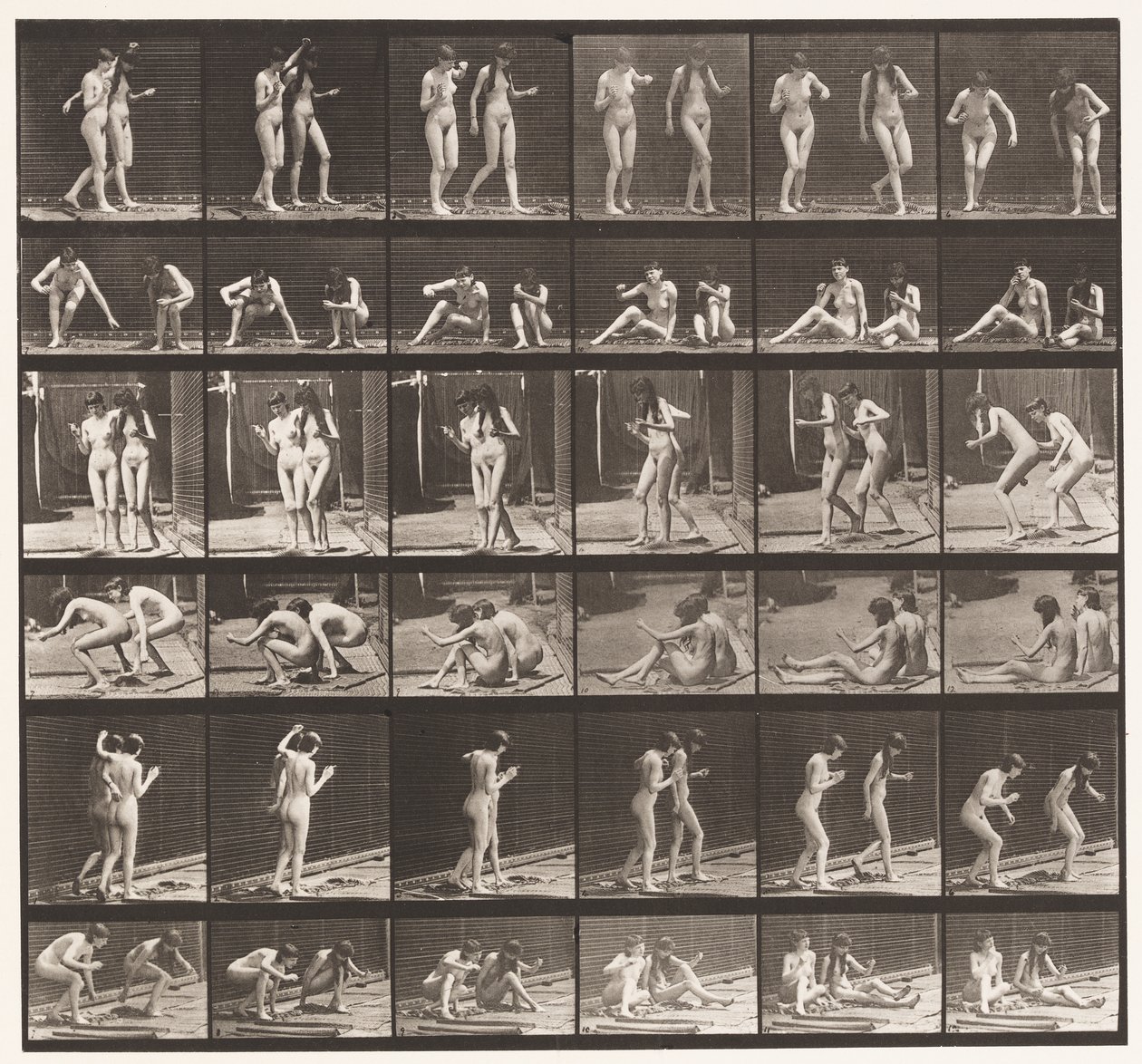 Plaka 245. Yerde Oturan Dönüp Dönen İki Model by Eadweard Muybridge