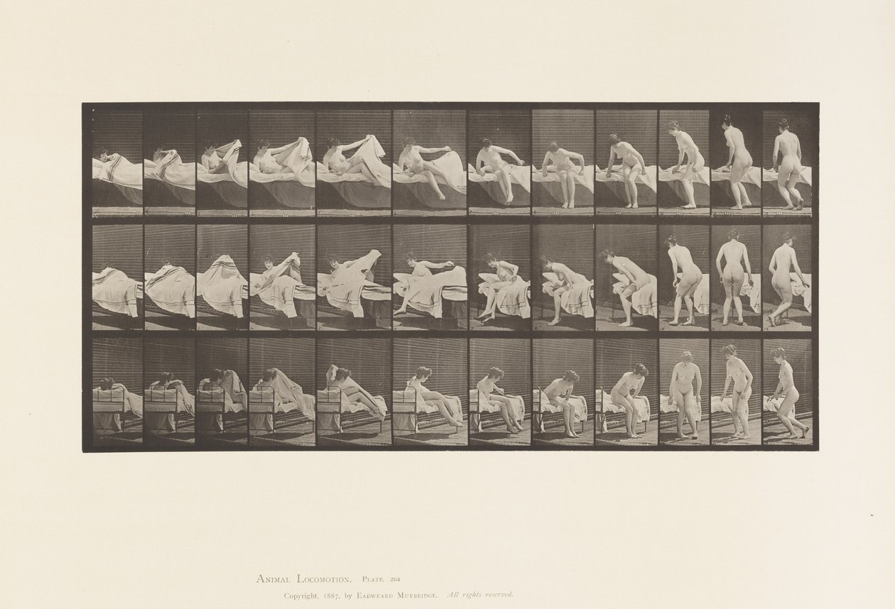 Plaka 264. Yataktan kalkıp diz çökmeye hazırlanmak by Eadweard Muybridge