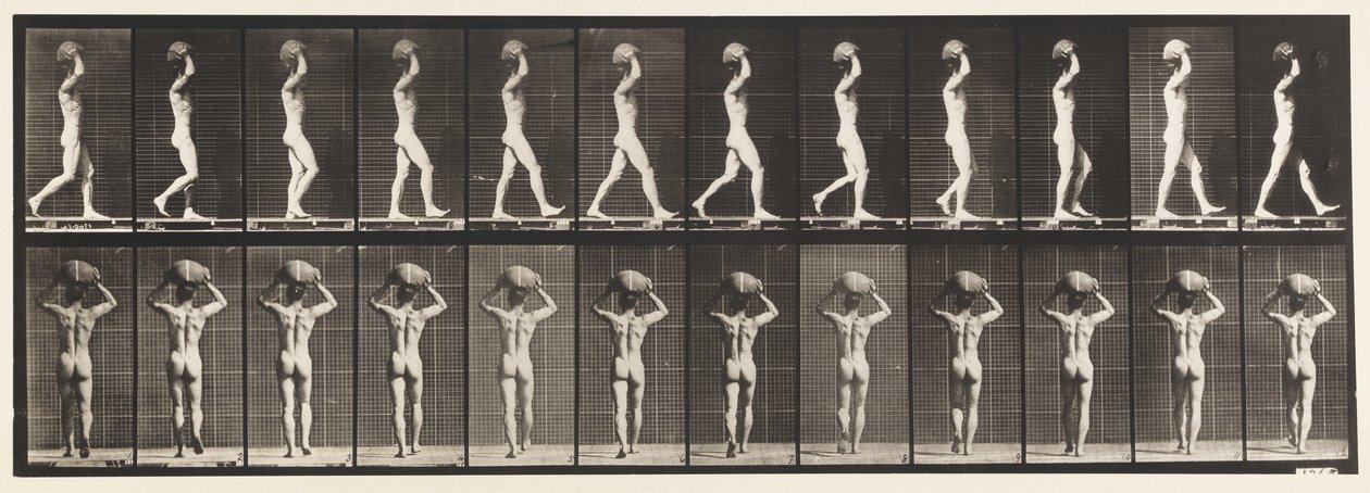 Levha 27. Yürüyüş, Kafada 70 lb. Taş Taşıma, Eller Kaldırılmış by Eadweard Muybridge