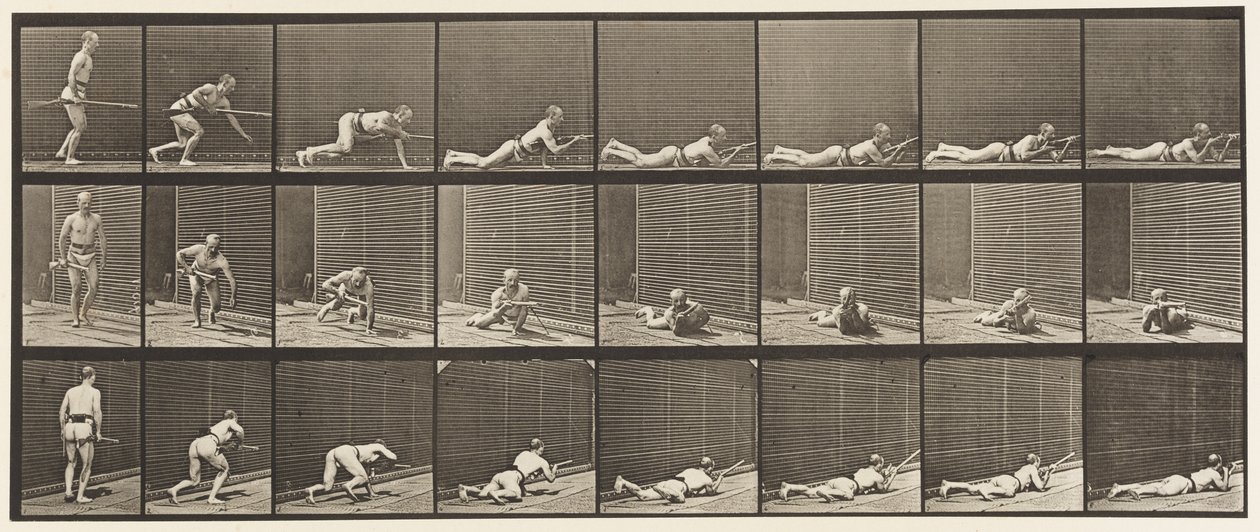 Plaka 357. Yüzüstü Yatma ve Ateşleme by Eadweard Muybridge