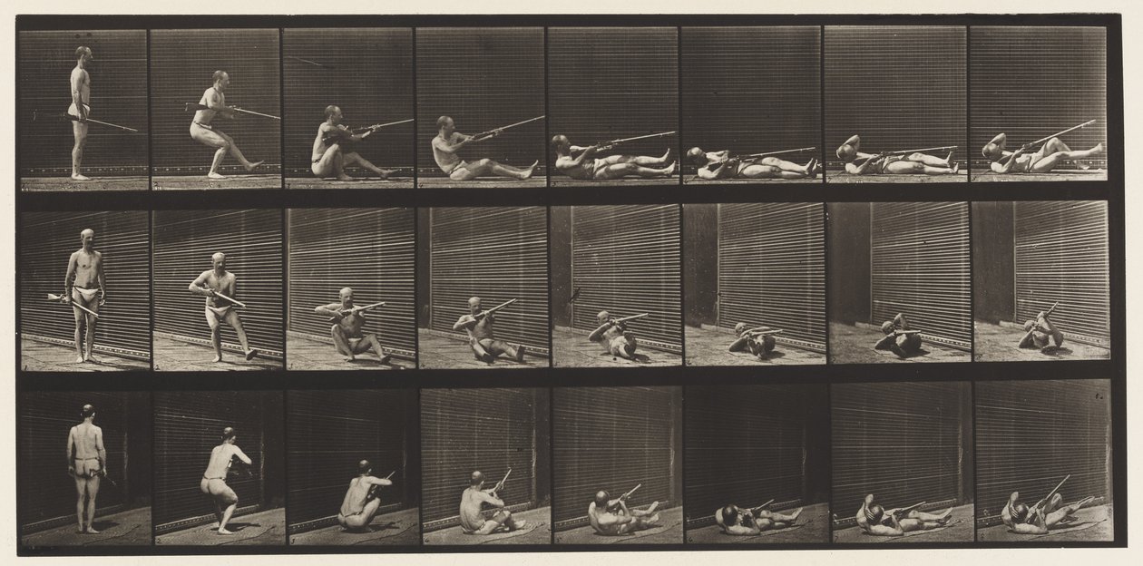 Levha 358. Sırtüstü Yatmak ve Ateş Etmek, 1872-1885 by Eadweard Muybridge