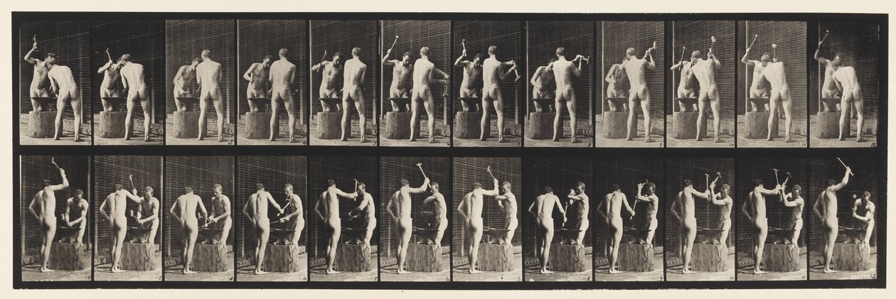 Levha 375. Demirciler, İki Model, Örs Üzerinde Çekiç by Eadweard Muybridge