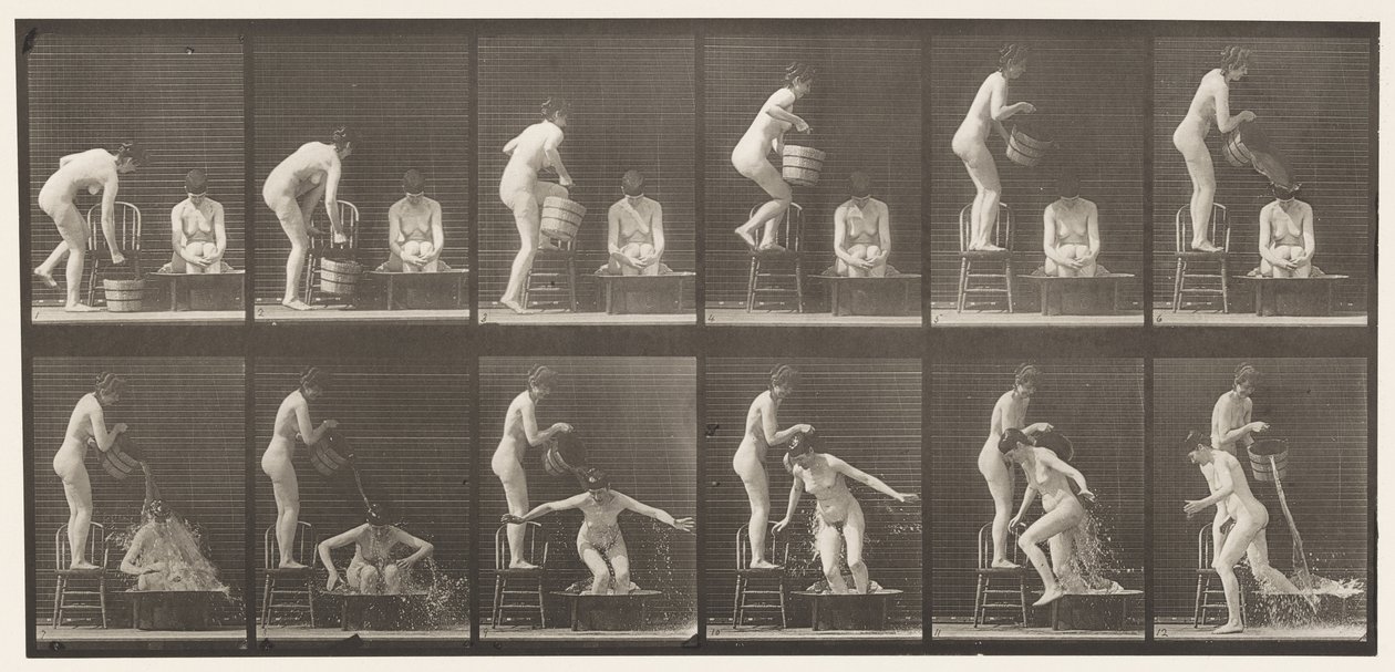 Plaka 406. İki Model, 8 Kova Su 1 Üzerine Dökülme by Eadweard Muybridge