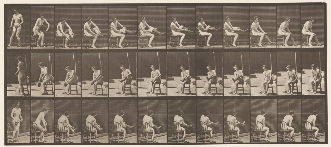 Levha 418. Tuvalet, Oturma ve Çorap Giyme, 1872-1885 by Eadweard Muybridge