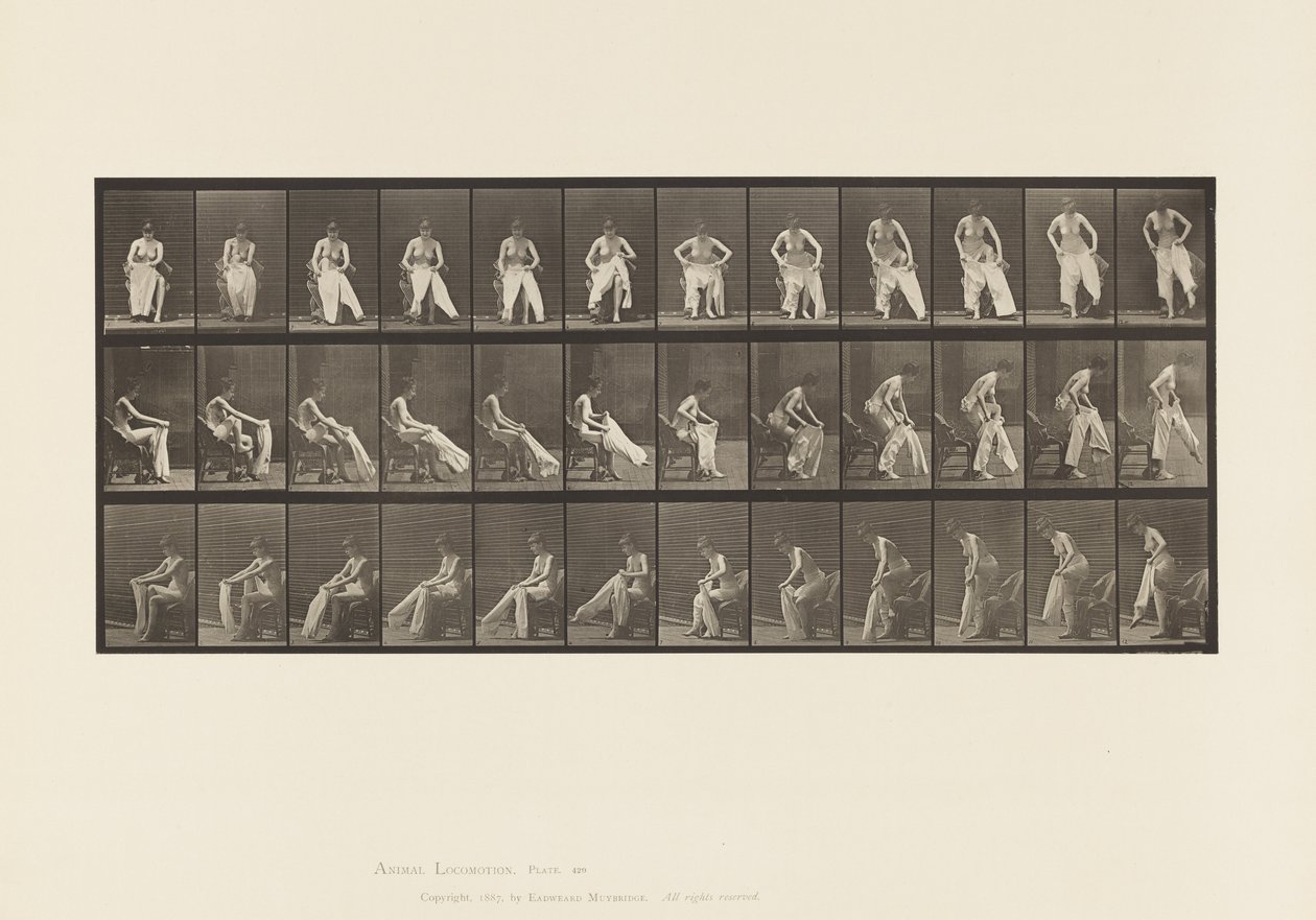 Plaka 420.Tuvalet; Sandalyeden Kalkıp Giyinmek, 1885 by Eadweard Muybridge