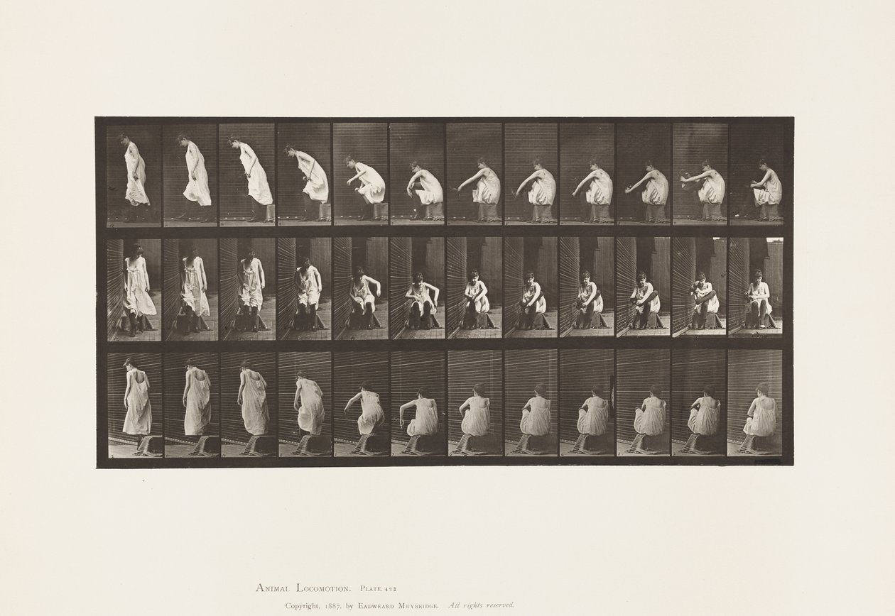 Plaka 423. Tuvalet; Çizme Giymek ve Sandalyeden Kalkmak by Eadweard Muybridge